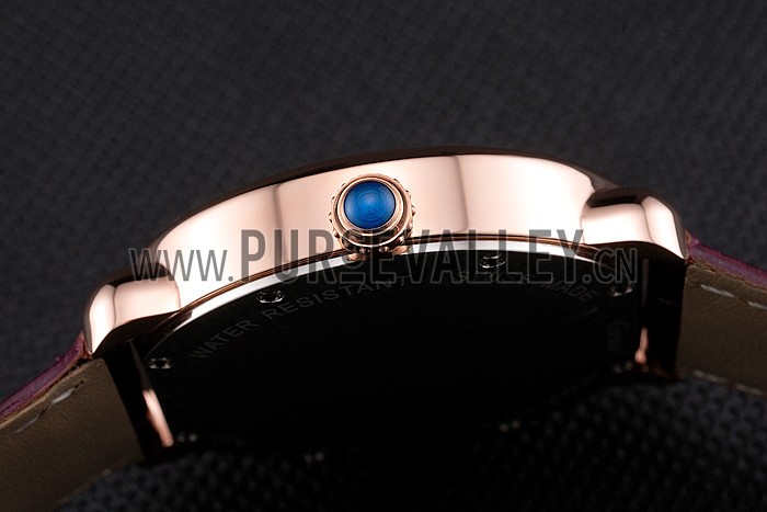 Cartier Ronde Louis Cartier White Dial Gold Case Purple Leather Strap