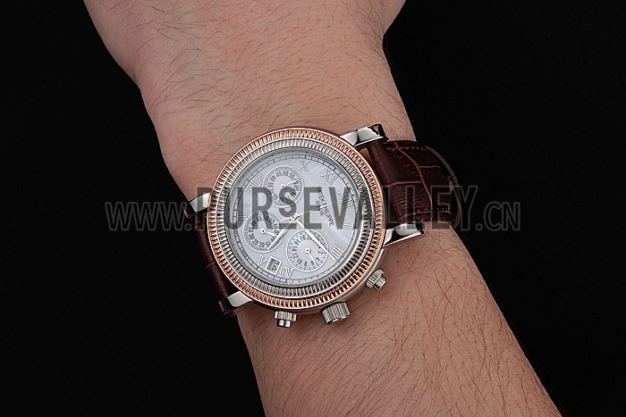Patek Phillipe Grand Complications Hobnail Bezel Roman Numerals Brown Leather Strap