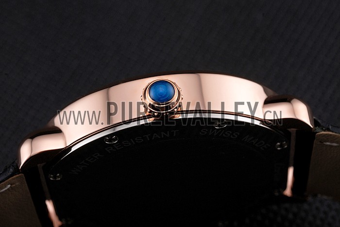 Cartier Ronde Louis Cartier White Dial Gold Case Black Leather Strap