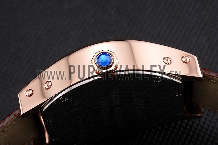 Cartier Tortue Large Date White Dial Gold Case Brown Leather Strap