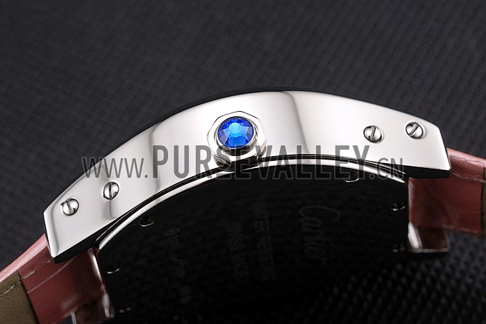 Cartier Tortue Large Date White Dial Stainless Steel Case Pink Leather Strap