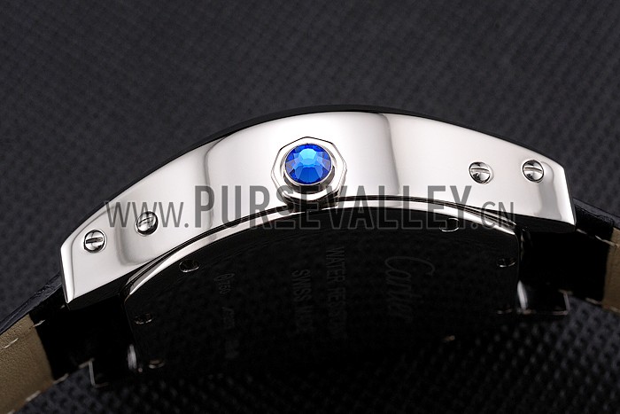 Cartier Tortue Perpetual Calendar White Dial Stainless Steel Case Black Leather Strap