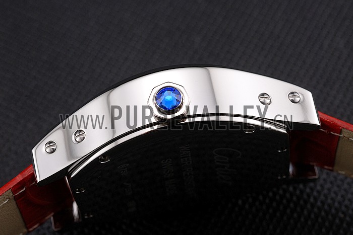 Cartier Tortue Perpetual Calendar White Dial Stainless Steel Case Red Leather Strap