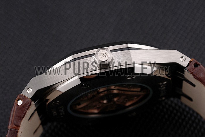 Swiss Audemars Piguet Royal Oak White Dial Stainless Steel Case Brown Leather Strap