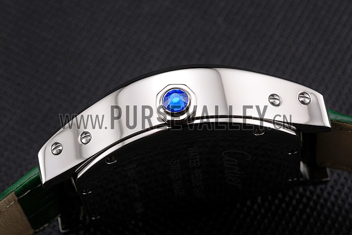 Cartier Tortue Perpetual Calendar White Dial Stainless Steel Case Green Leather Strap