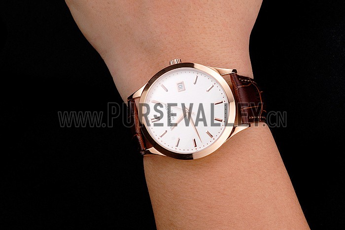 Swiss Patek Philippe Calatrava White Dial Rose Gold Case Brown Leather Strap