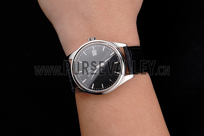 Swiss Patek Philippe Calatrava Black Dial Stainless Steel Case Black Leather Strap
