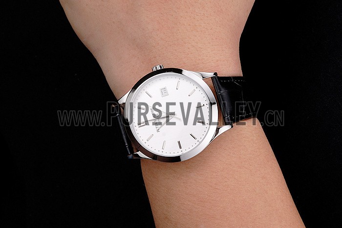 Swiss Patek Philippe Calatrava Silver Dial Stainless Steel Case Black Leather Strap