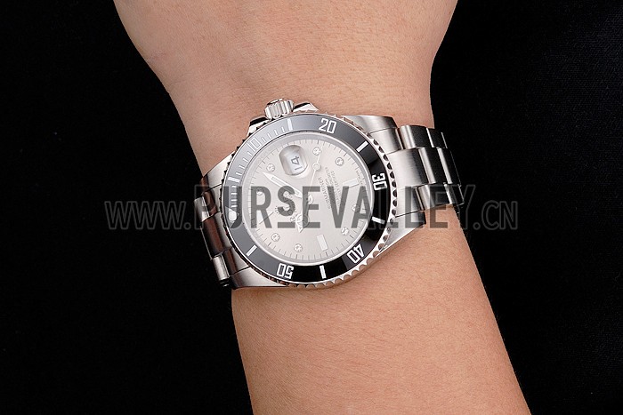 Swiss Rolex Submariner Silver Dial Diamond Markings Black Bezel Stainless Steel Case And Bracelet