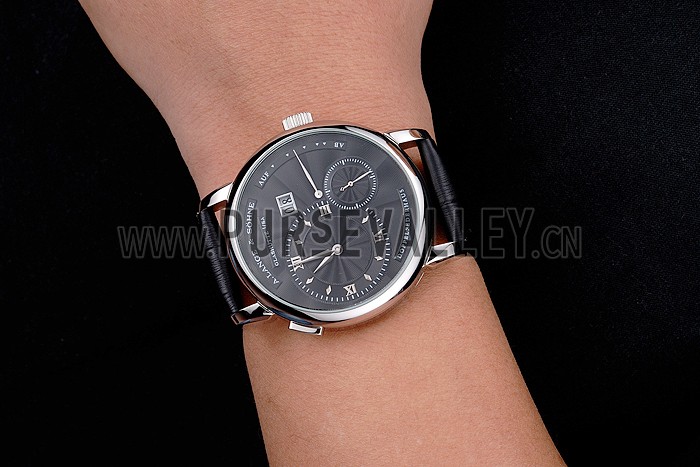 A. Lange & Sohne Lange 1 Black Dial Stainless Steel Case Black Leather Strap