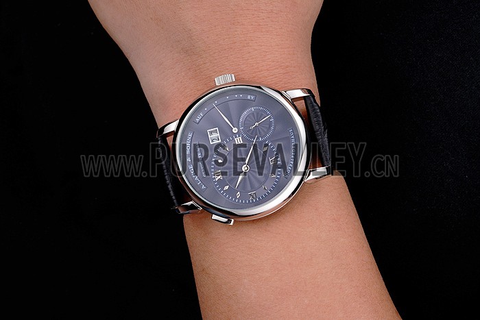 A. Lange & Sohne Lange 1 Blue Dial Stainless Steel Case Black Leather Strap