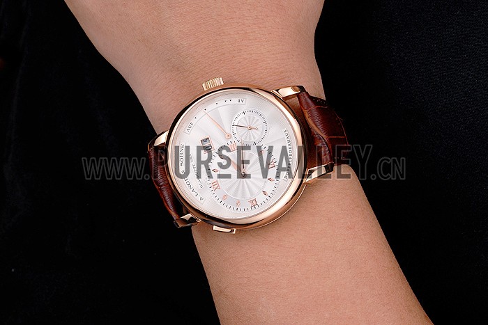 A. Lange & Sohne Lange 1 White Dial Rose Gold Case Brown Leather Strap