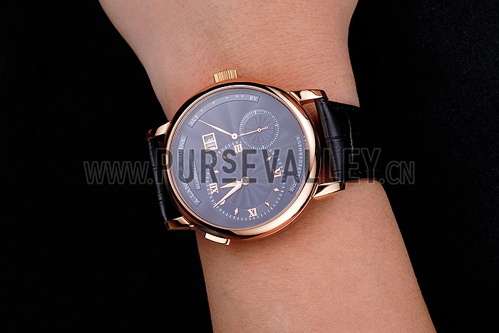 A. Lange & Sohne Lange 1 Blue Dial Rose Gold Case Black Leather Strap