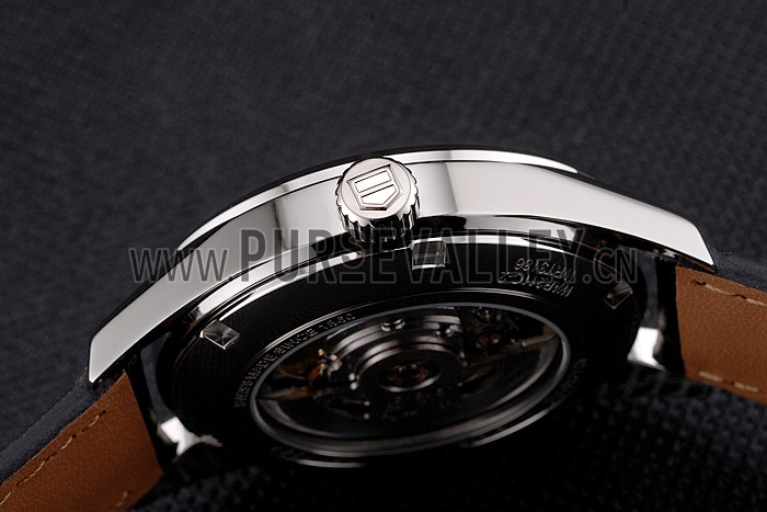 Swiss Tag Heuer Carrera Calibre 5 Black Dial Stainless Steel Case Black Leather Strap