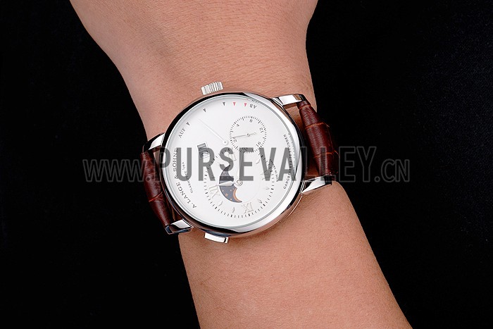 A. Lange & Sohne Grand Lange 1 Moon Phase White Dial Stainless Steel Case Brown Leather Strap