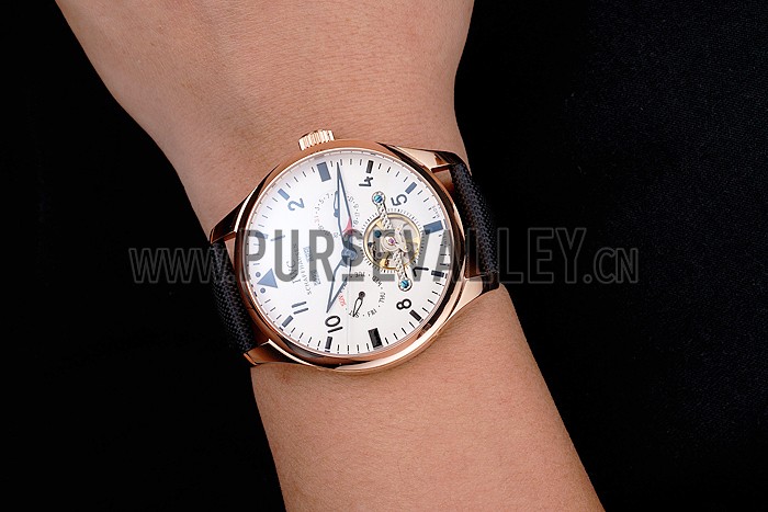 IWC Pilot Tourbillon White Dial Rose Gold Case Black Textile Strap