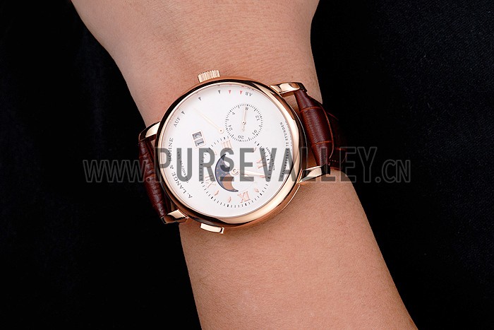 A. Lange & Sohne Grand Lange 1 Moon Phase White Dial Rose Gold Case Brown Leather Strap