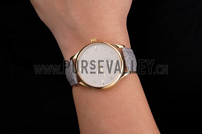 Patek Philippe Calatrava Gray Dial Diamond Markings Gold Case Gray Leather Strap