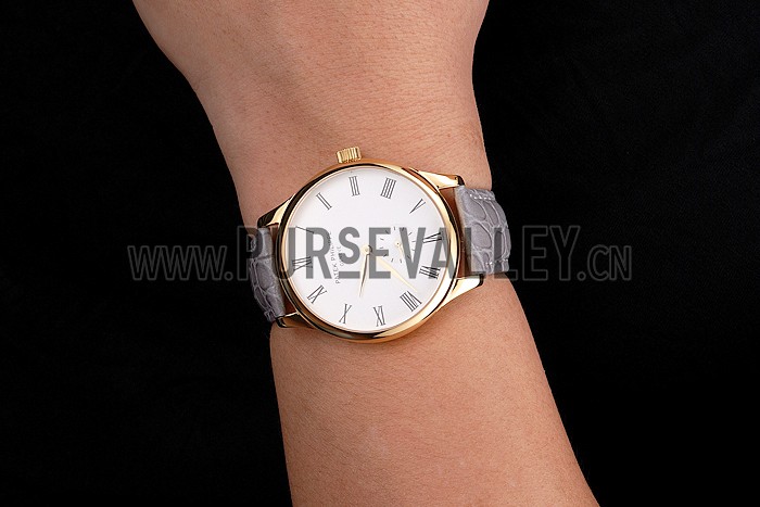 Patek Philippe Calatrava White Dial Gold Case Gray Leather Strap