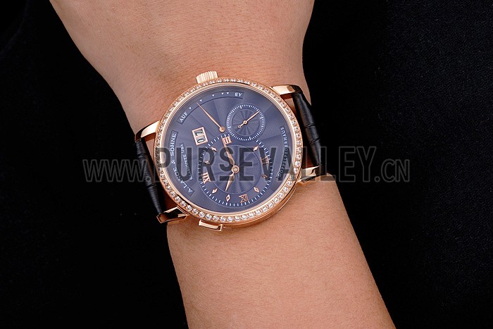 A. Lange & Sohne Little Lange Blue Dial Rose Gold Case Black Leather Strap