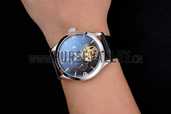 Jaeger LeCoultre Master Moonphase Tourbillon Black Dial Stainless Steel Case Black Leather Strap