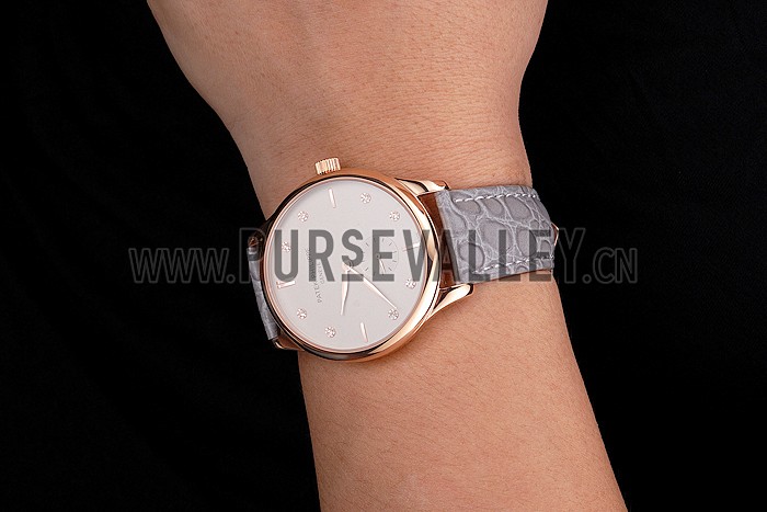 Patek Philippe Calatrava Gray Dial Diamond Markings Rose Gold Case Gray Leather Strap