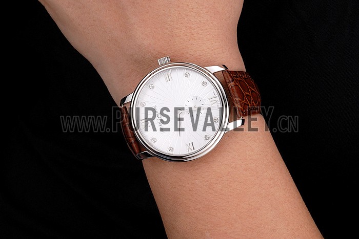 Patek Philippe Calatrava Date White Embossed Dial Stainless Steel Case Brown Leather Strap