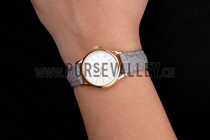 Patek Philippe Calatrava White Dial Gold Case Gray Leather Strap