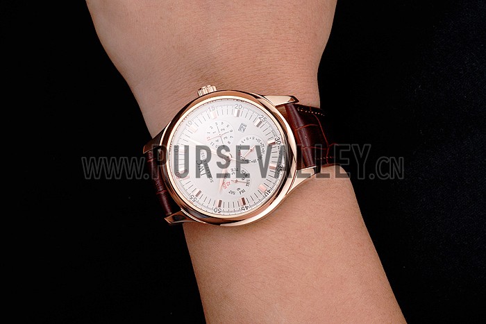 Swiss IWC Portugieser Perpetual Calendar White Dial Rose Gold Case Brown Leather Strap