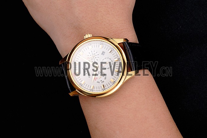 Swiss IWC Portugieser Perpetual Calendar White Dial Gold Case Black Leather Strap