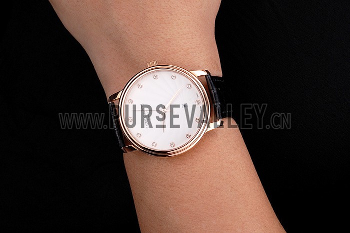 Patek Philippe Calatrava Date White Dial Rose Gold Case Black Leather Strap