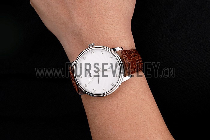 Patek Philippe Calatrava Date White Dial Stainless Steel Case Brown Leather Strap