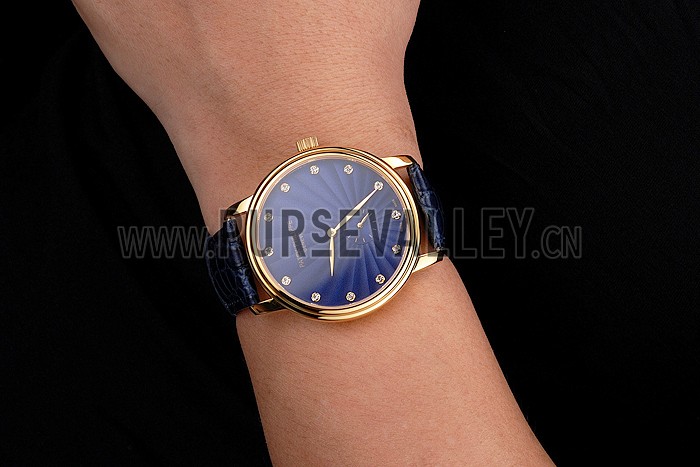 Patek Philippe Calatrava Blue Guilloche Dial Gold Case Blue Leather Strap