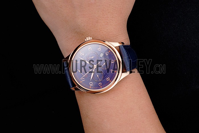 Swiss IWC Portugieser Power Reserve Blue Dial Rose Gold Case Blue Leather Strap