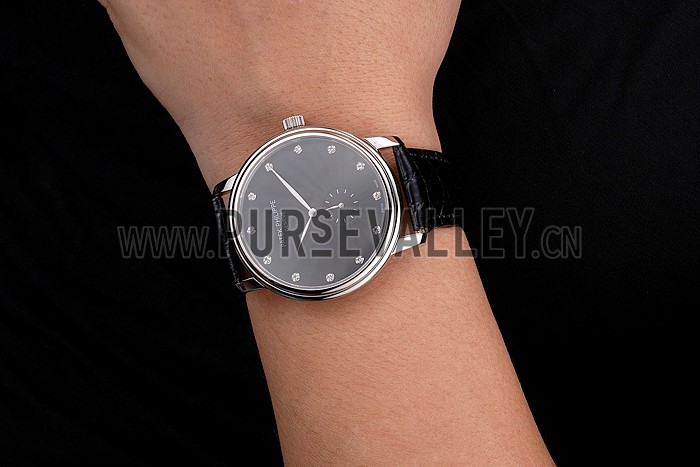 Patek Philippe Calatrava Black Dial Stainless Steel Case Black Leather Strap