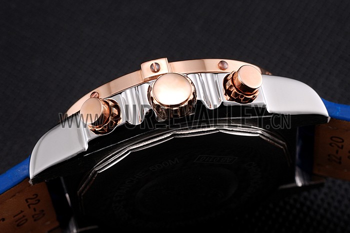 Breitling Chronomat Patrouille De France Blue Dial Stainless Steel Case Blue Leather Strap