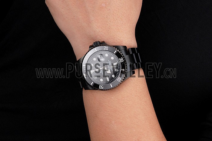 Swiss Rolex Submariner Date Black Dial And Bezel Black PVD Case And Bracelet