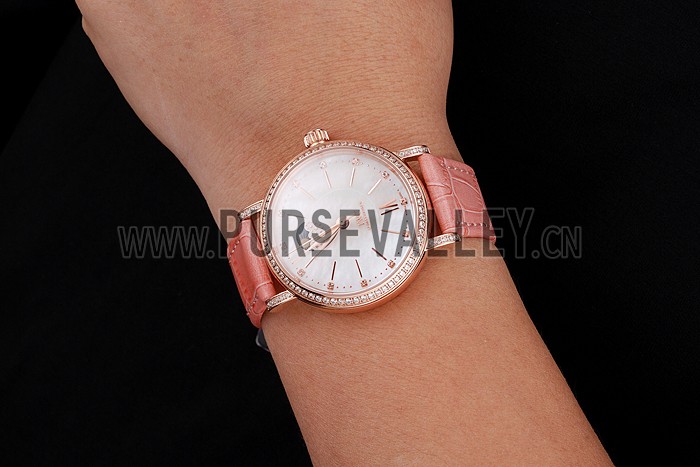 IWC Portofino Moon Phase Silver Dial Rose Gold Case Diamonds Bezel Pink Leather Strap