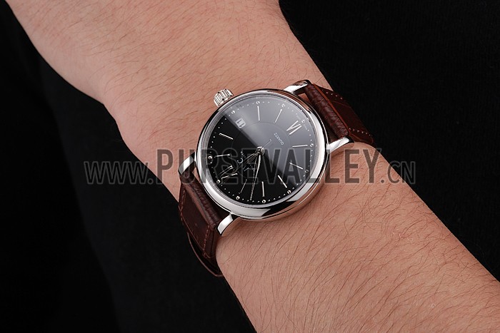IWC Portofino Black Dial Stainless Steel Case Brown Leather Strap