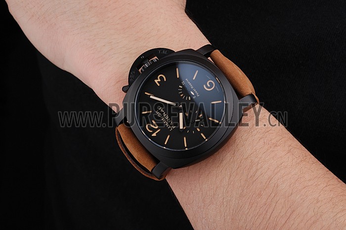 Panerai Luminor 1950 3 Days Power Reserve Black Dial Black Case Brown Suede Leather Strap
