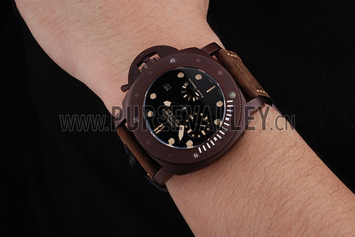 Panerai Luminor Submersible Black Dial Brown Case Brown Leather Strap