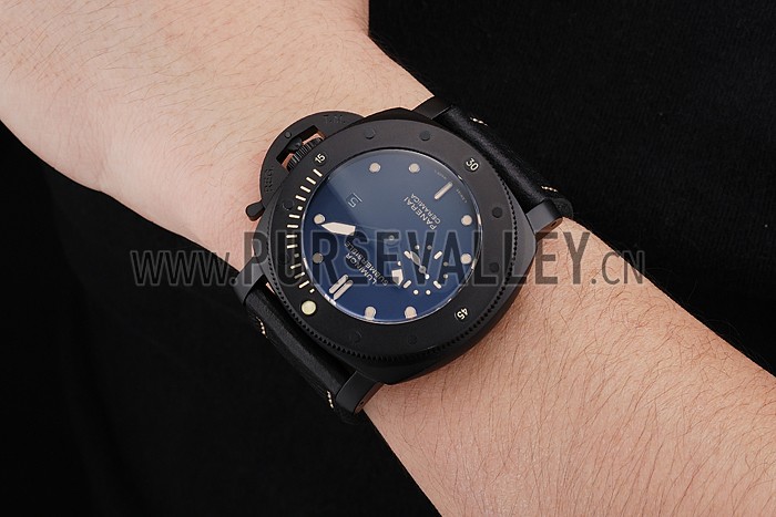 Panerai Luminor Submersible Black Dial Black Case Black Leather Strap