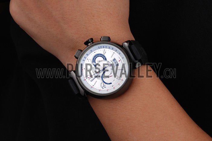 Louis Vuitton Tambour Essential Voyagez White Dial Black Case Black Rubber Strap