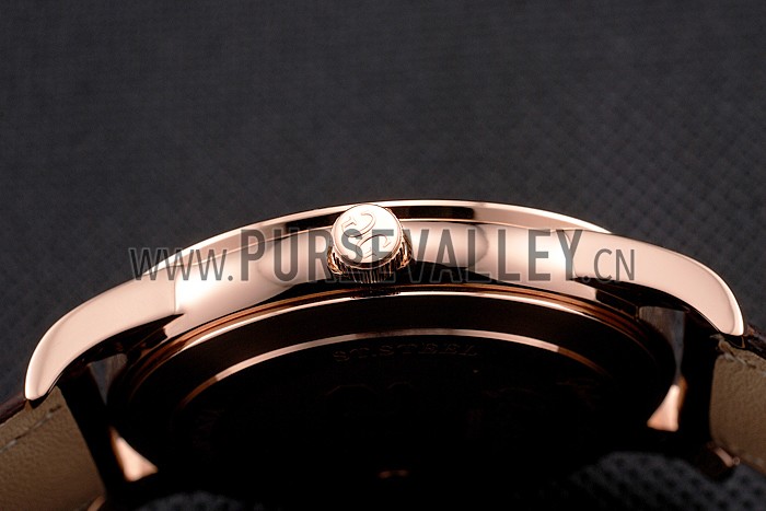 Glashutte Original Silver Dial Rose Gold Case Brown Leather Strap