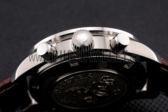 Omega Speedmaster White Dial Stainless Steel Case Diamond Bezel Brown Leather Strap