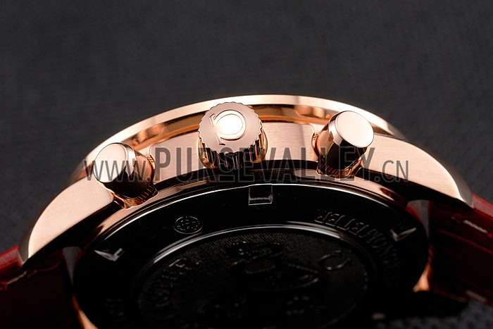 Omega Speedmaster White Dial Rose Gold Case Diamond Bezel Red Leather Strap