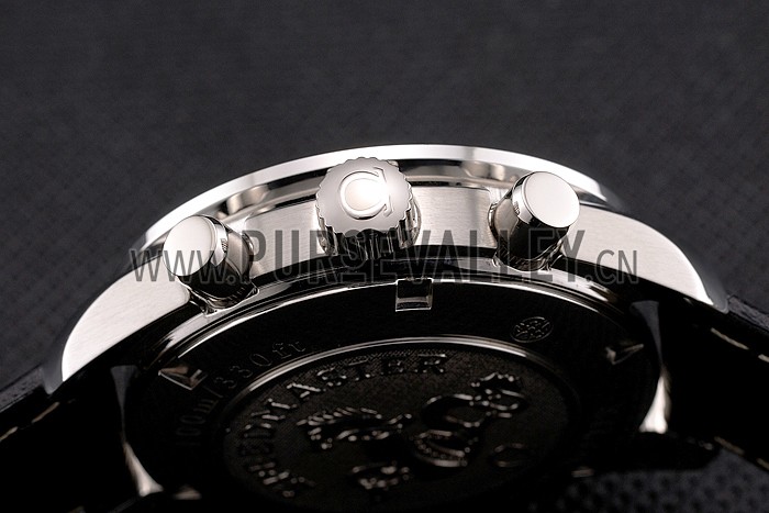 Omega Speedmaster White Dial Stainless Steel Case Diamond Bezel Black Leather Strap