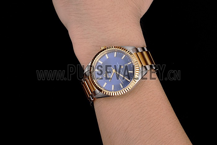 Omega Globemaster Blue Dial Stainless Steel Case Gold Bezel Two Tone Bracelet