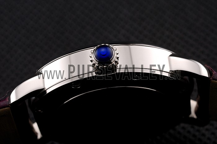 Cartier Ronde White Dial Stainless Steel Case Purple Leather Strap