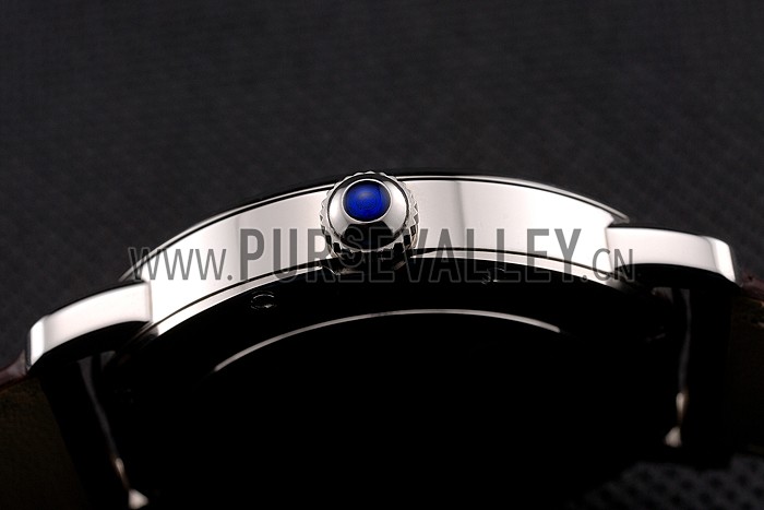 Cartier Ronde Solo Black Dial Diamond Hour Marks Stainless Steel Case Brown Leather Strap